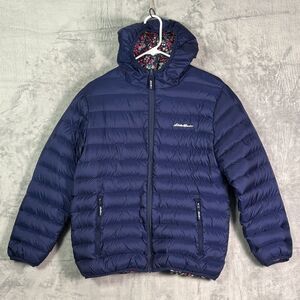 Eddie Bauer Dark Purple Down Filled Puffer Jacket Coat Floral Size XL Kids (16)